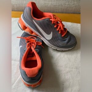 Nike Women’s Tennis Shoes, Sneakers,  Gray & Orange, Orange Laces; Size 6.5